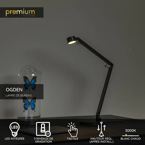 Lucide OGDEN - Lampe de bureau - LED 3 StepDim - 1x7W 3000K - Noir | Premium - USP